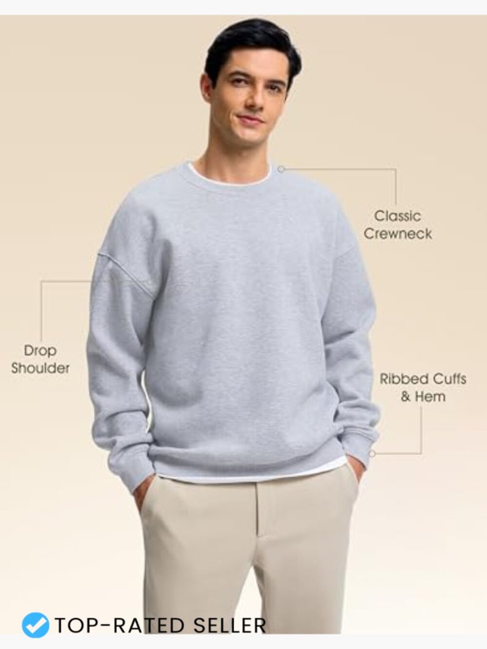 Mens Fleece Lined Crewneck Sweatshirt Oversized Pullover Athletic Workout - Picture 5 of 7